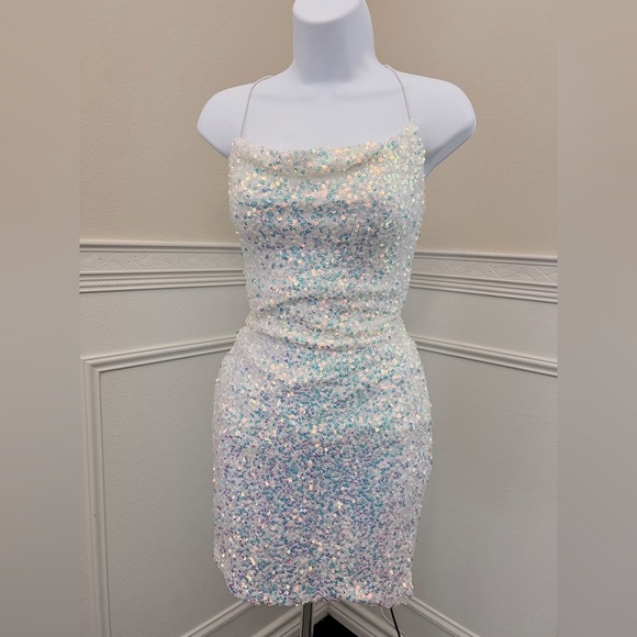 Windsor Sequin Mini Dress XS Iridescent Sparkle Open Back Party - Picture 4 of 6